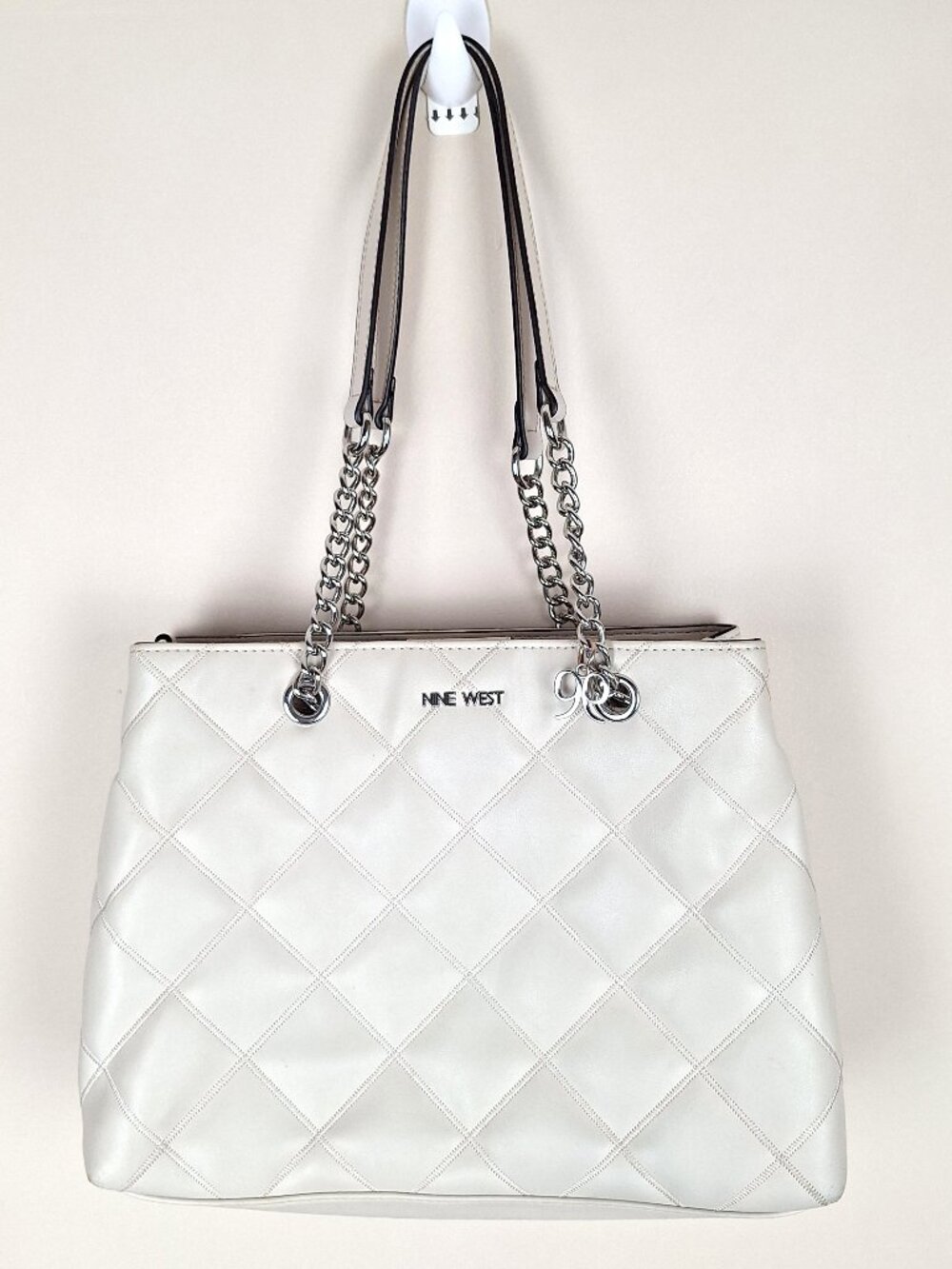 Nine West Soft Quilted Shoulder Bag Tote. Ivory color. Double Strap Chain